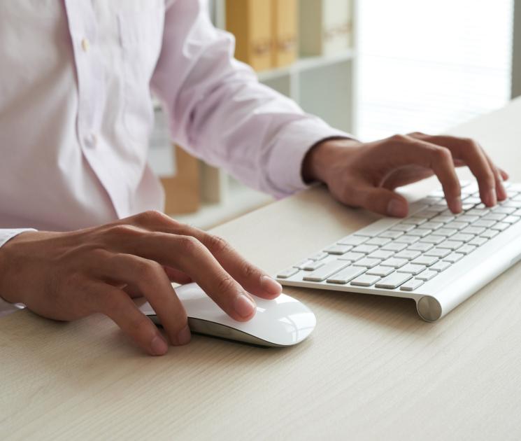 Professional person using a keyboard and mouse