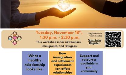 This workshop is for newcomers, immigrants, and refugees on Tuesday, November 18th, 1:30 p.m. - 2:30 p.m.
