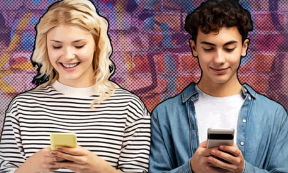 Photo of teenagers using a mobile phone