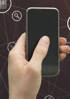 a hand scrolling on a mobile phone with nothing on the screen