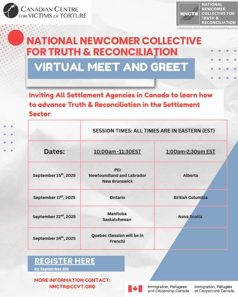 National Newcomer Collective for Truth & Reconcilation Virtual Meet and Greet with event schedule