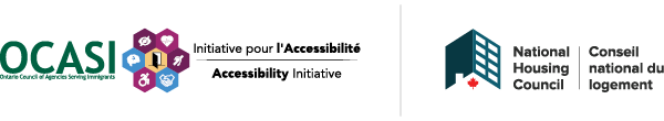 logo de l'Initiative pour l'accessibilité d'OCASI avec logo du Conseil national du logement 