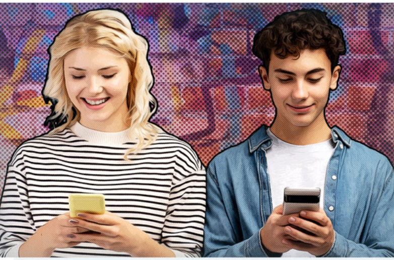 Photo of teenagers using a mobile phone